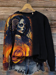 Day of the Dead Sugar Skull Art Contrast Color Sweatshirt