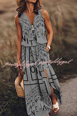 Fashion Modern Letter Print Zipper Neck Daily/Vacation Maxi Dress