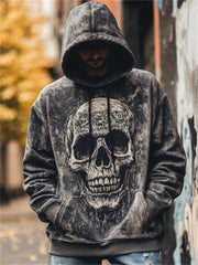 Men's Halloween Distressed Skull 3d Relief Art Bleached Hoodie
