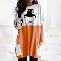 Halloween Colorblock Cat Print Tunic