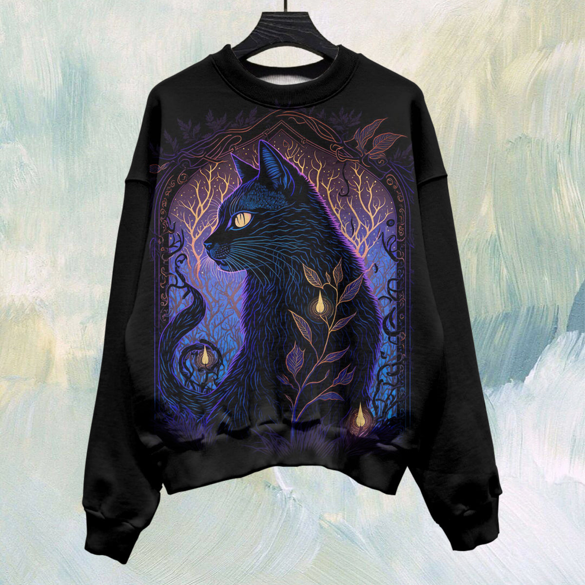 Cat Art Print Long Sleeve Sweatshirt