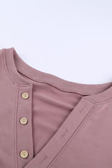 Women's Women Pink Buttoned V Neck Cotton Loose Fit Top
