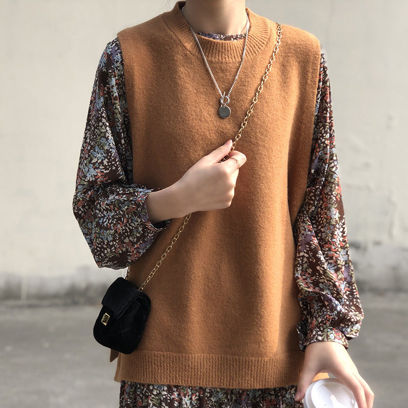 Solid color casual knitted vest
