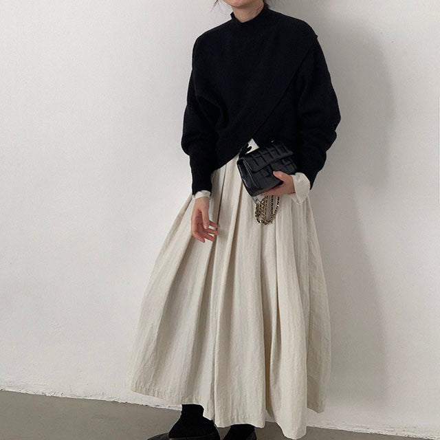 Loose Irregular Cross Knitted Sweater With Standing Collar