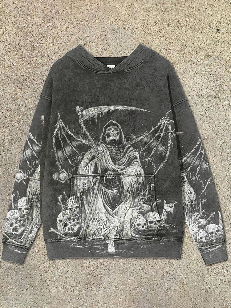 Halloween Skull Bat Wings Grim Reaper Print Hoodie