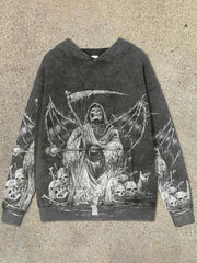 Halloween Skull Bat Wings Grim Reaper Print Hoodie