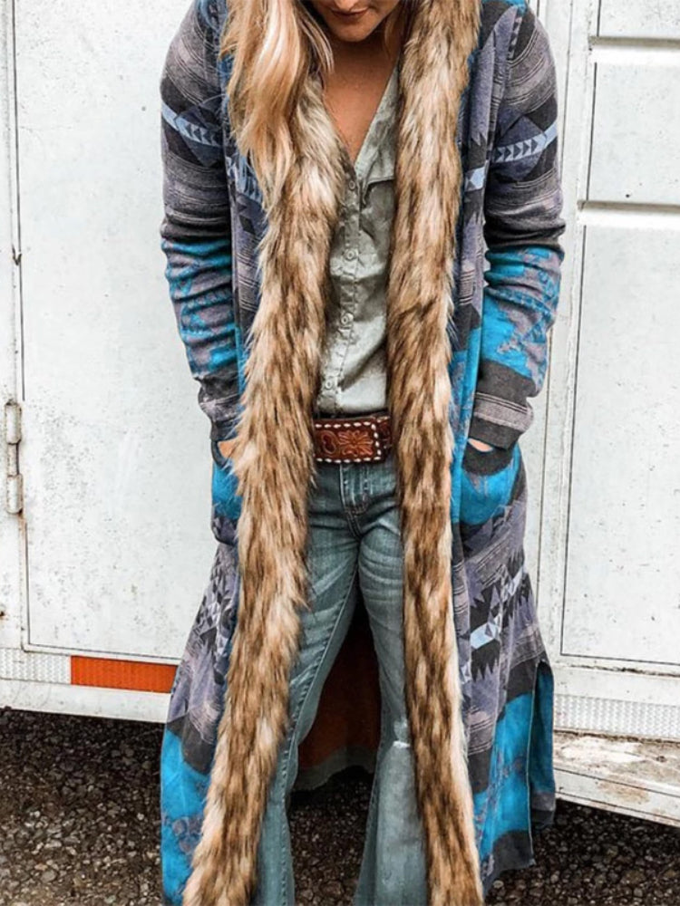 Ethnic Print Casual Long Sleeve Sweater Cardigan