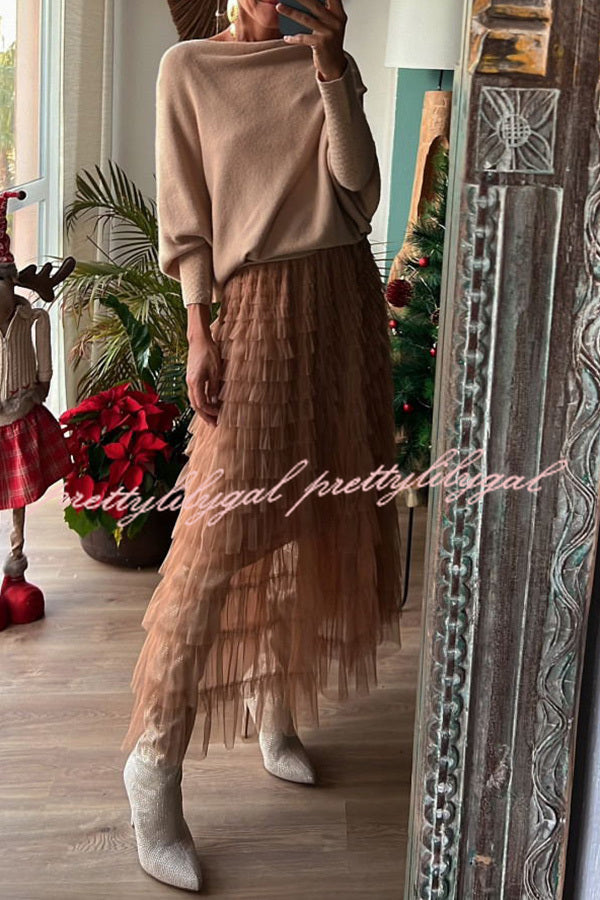 Be Your Own City Queen Tiered Elastic Waist Tulle Maxi Skirt