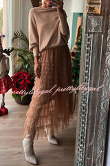 Be Your Own City Queen Tiered Elastic Waist Tulle Maxi Skirt