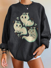 Halloween Ghost Print Crew Neck Sweatshirt
