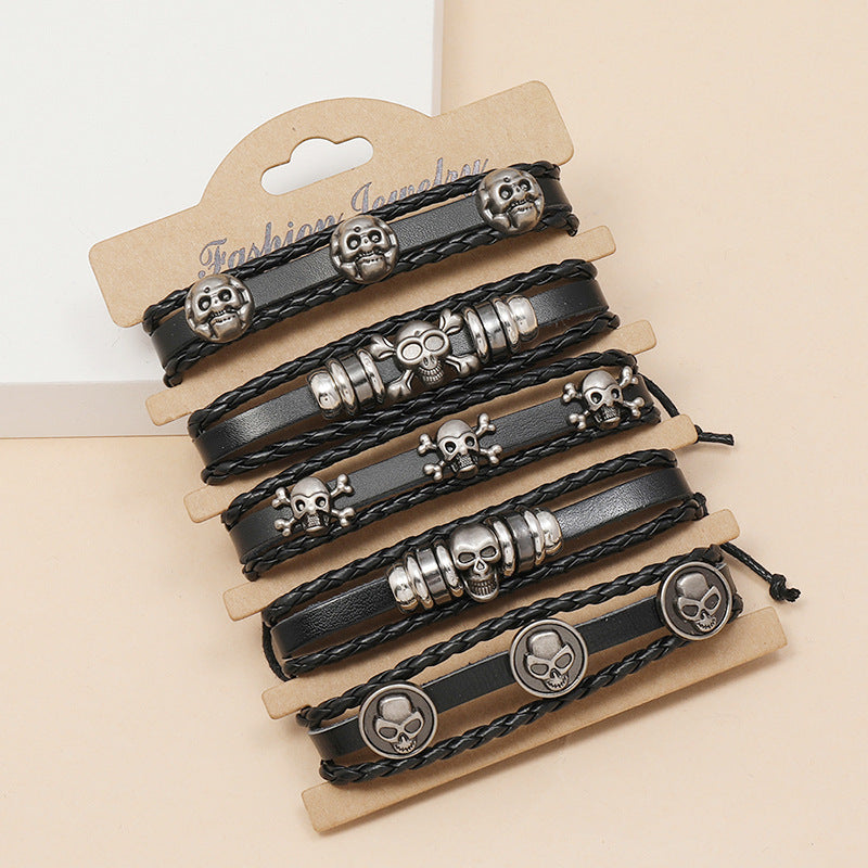 Skull Beaded Leather Bracelet