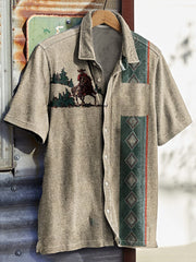 Men's Vintage Western Skull Floral Print Waffle Shirt