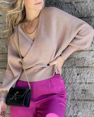 V-neck cross wrap puffy sleeve sweater