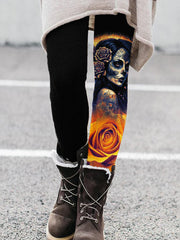 Day of the Dead Sugar Skull Art Contrast Color Leggings
