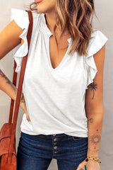 Women's White V Neck Butterfly Sleeve Top