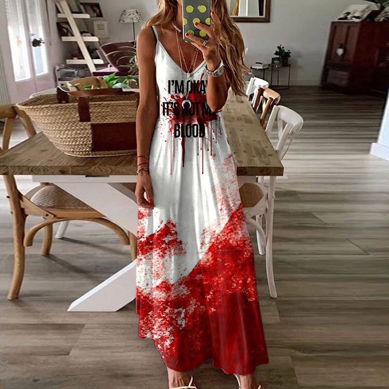 Women's I'm Okay It's Not My Blood Print Sleeveless Maxi Dress