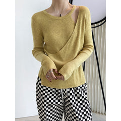 Two False Hollow Out Shoulder Sweater Female Design Sense Hanging Neck Top