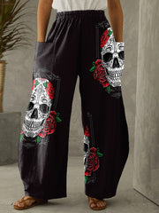 Day Of The Dead Print Loose Pocket Lounge Pants