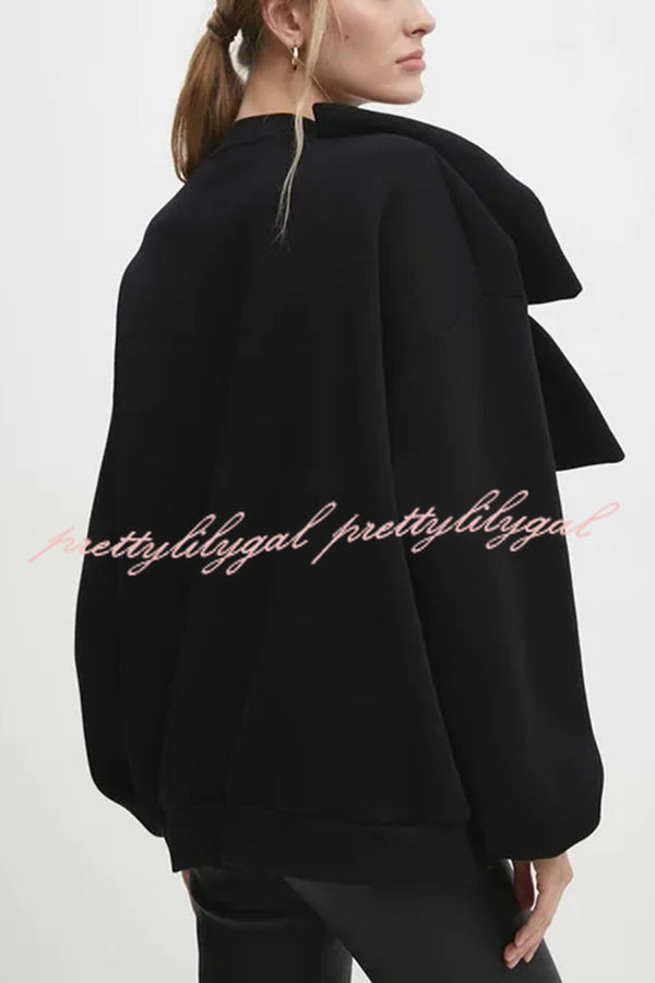Solid Color Round Neck Long Sleeve Bow Loose Sweatshirts