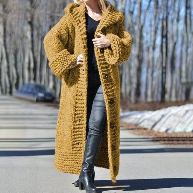 Oversized hooded cardigan long knitted jacket