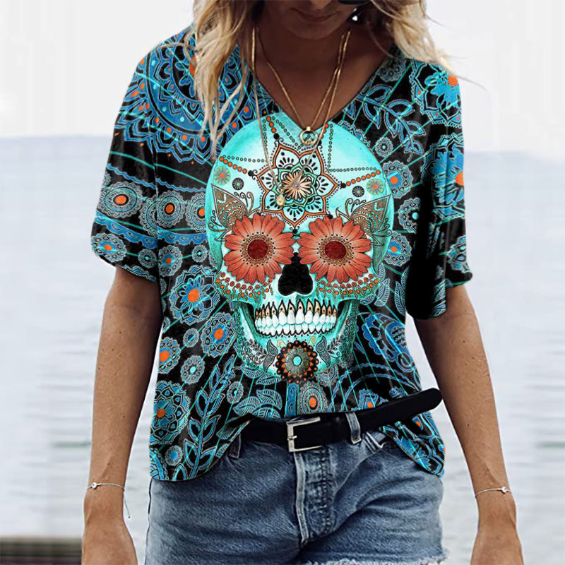 Marigold Skull Print Short Sleeve T-Shirt