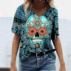 Marigold Skull Print Short Sleeve T-Shirt