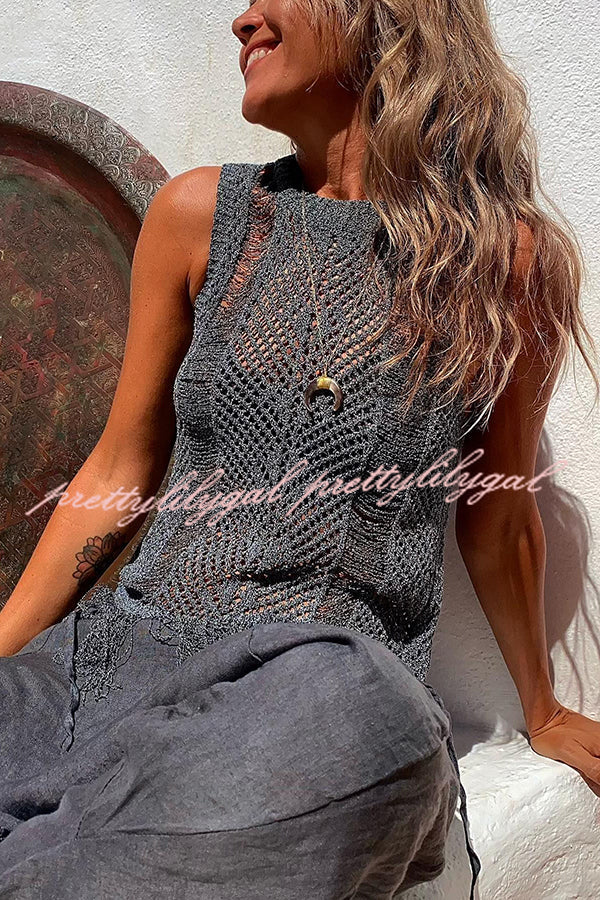 Thar Desert Sleeveless Tassel Knit Top
