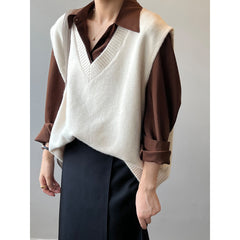 V-Neck Soft Waxy Loose Knit Vest