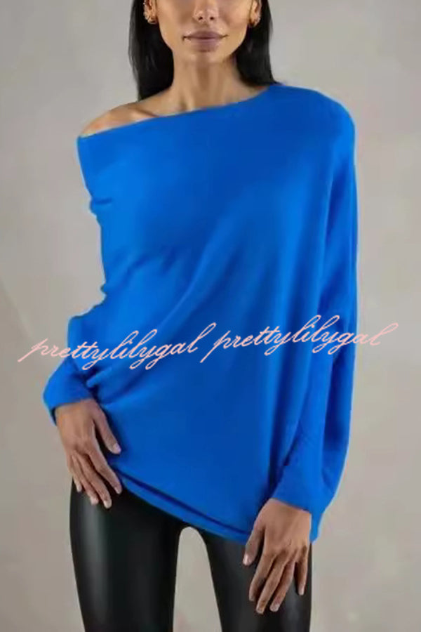 Solid Color Round Neck Long Sleeve Loose Knitted Sweater