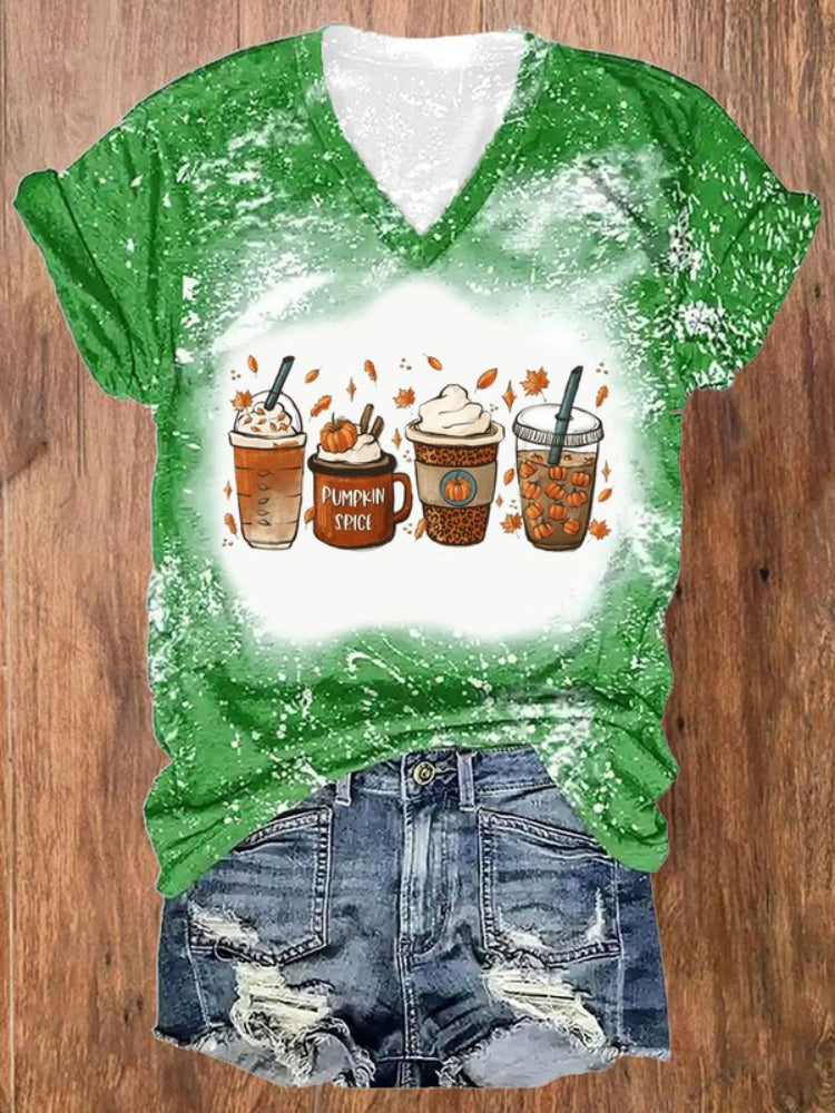 Halloween Pumpkin Spice Tie Dye Print T Shirt