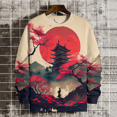 Japanese Art Print Casual Round Neck Sweatshirt