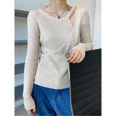 Two False Hollow Out Shoulder Sweater Female Design Sense Hanging Neck Top