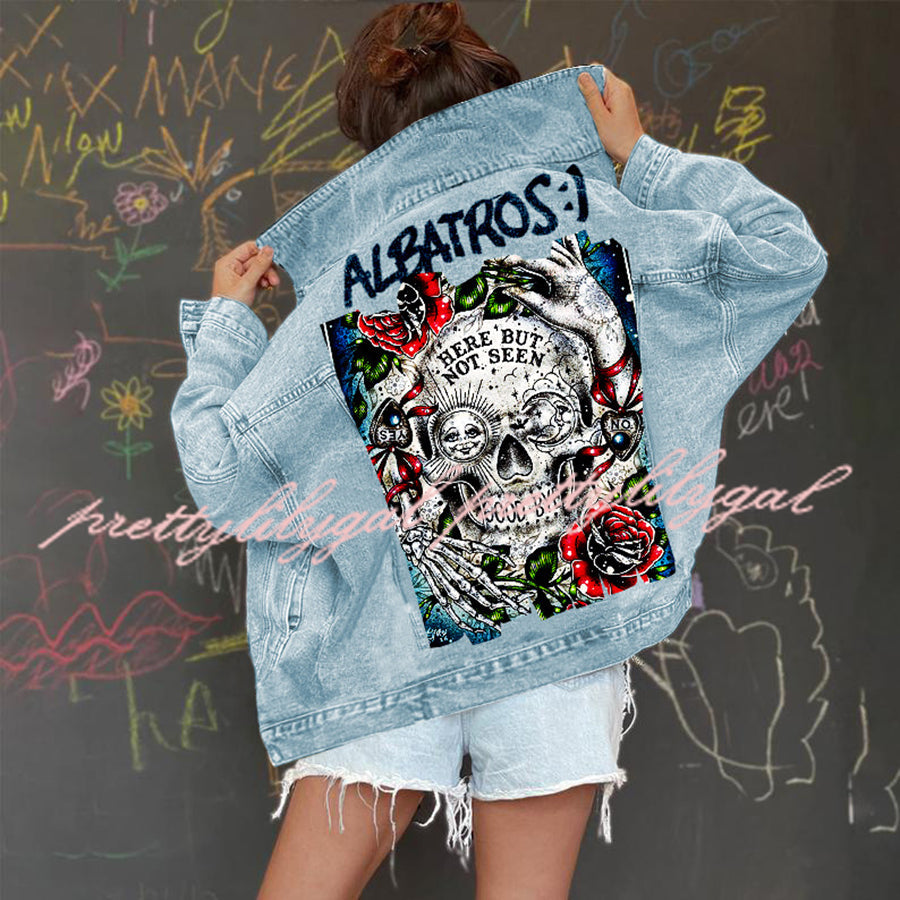 Halloween Print Long Sleeve Denim Jacket