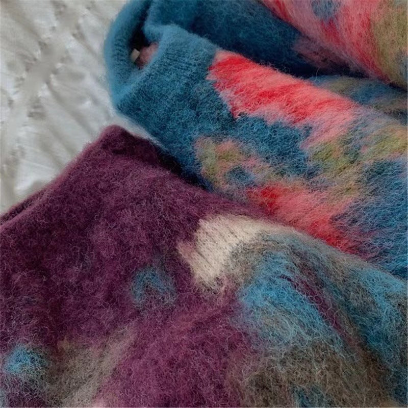 Oil painting tie-dye warm sweater