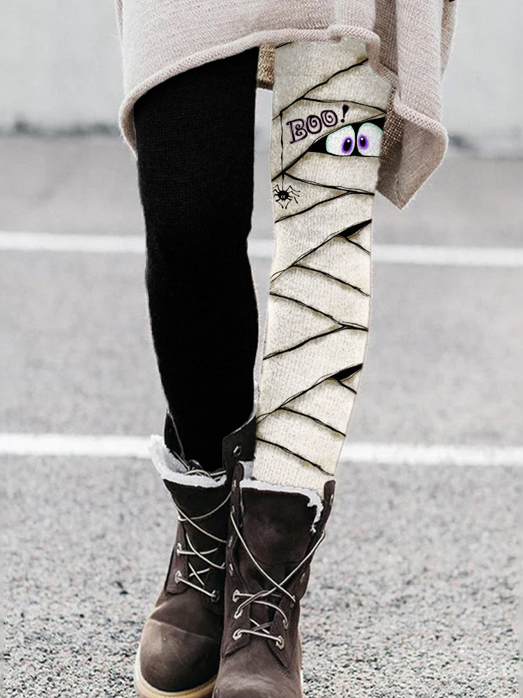 Halloween Boo Mummy Inspired Contrast Leggings
