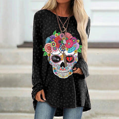 Marigold Skull Print Long Sleeve Tunic