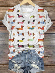 Dachshunds Print V-neck Short Sleeve T-Shirt
