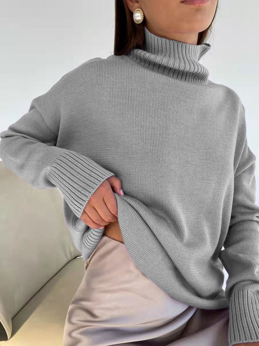 Turtleneck knitted padded loose sweater