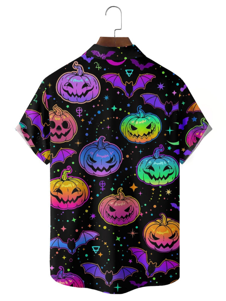 Halloween Fluorescent Pumpkin Print Casual Shirt