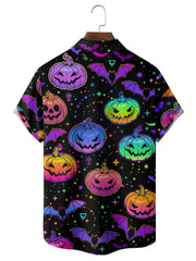Halloween Fluorescent Pumpkin Print Casual Shirt