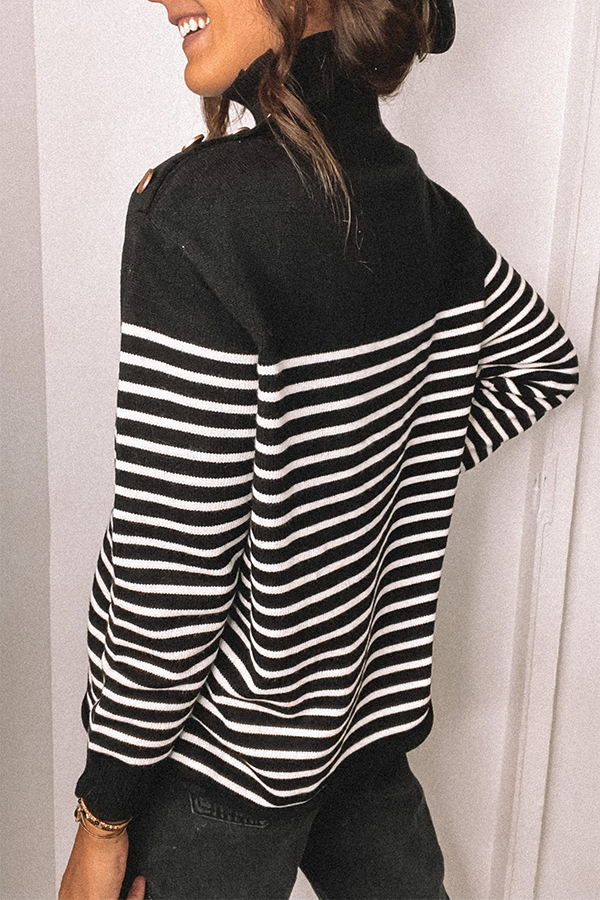 Long Sleeve Striped Patchwork High Neck Sweater