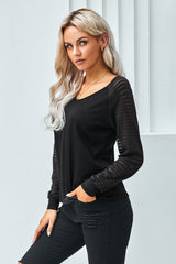 Women's Sheer Stripe V-Neck Top