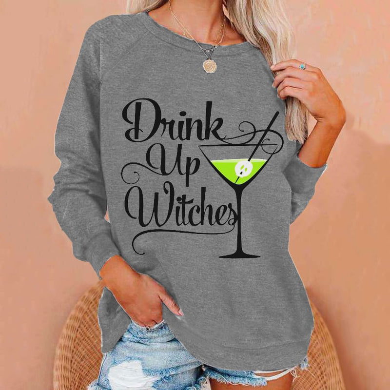 Women's Drink Up Witches Funny Halloween Casual Sweatshirt