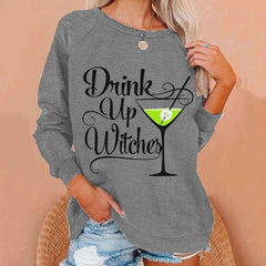 Women's Drink Up Witches Funny Halloween Casual Sweatshirt