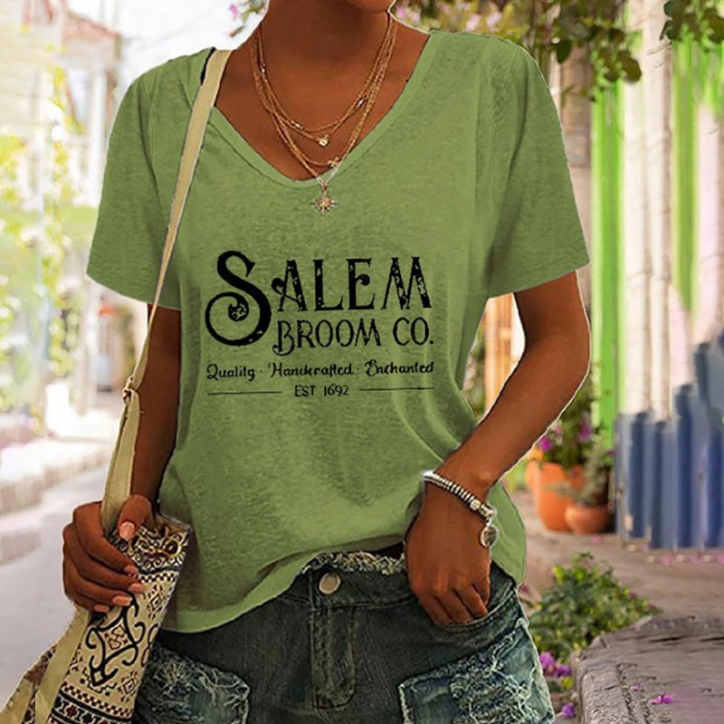 Halloween Salem Broom Co Print Short Sleeve T Shirt