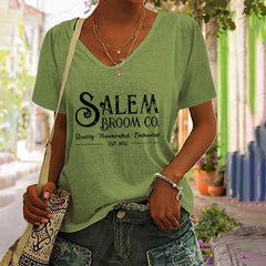 Halloween Salem Broom Co Print Short Sleeve T Shirt