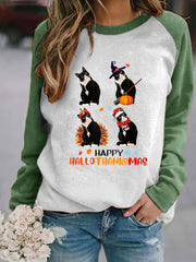 Halloween Christmas Black Cat Print Sweatshirt