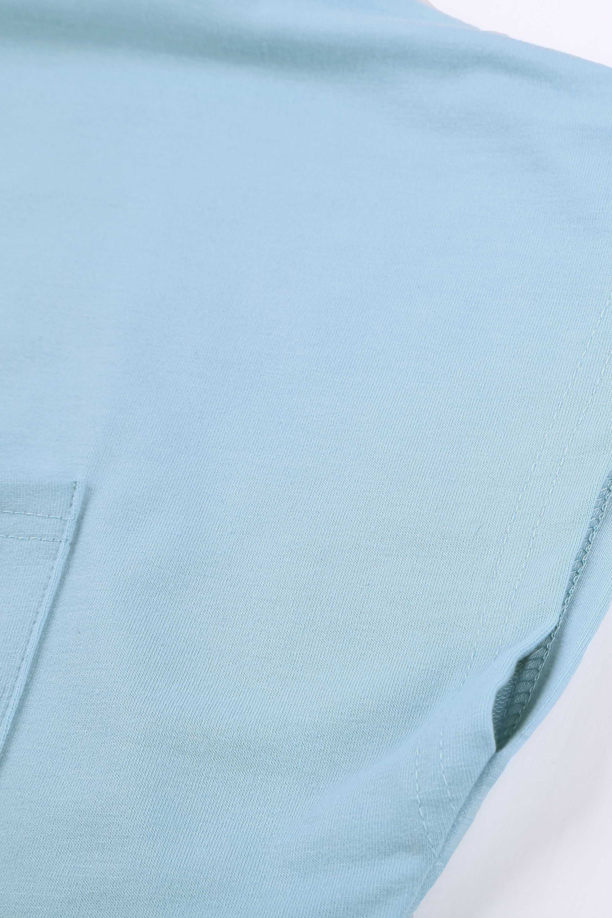 Women's Sky Blue Knit Pocketed Side Slits Short Sleeve Tee