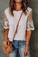 Women's White Lace Short Sleeve Top