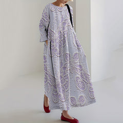 Embroidered Art Flower Print Loose Midi Dress